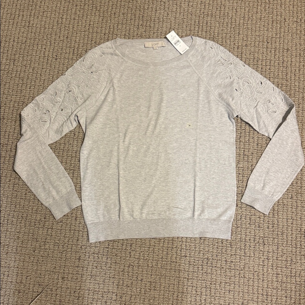 LOFT Light Gray Sweater with Lace Detail